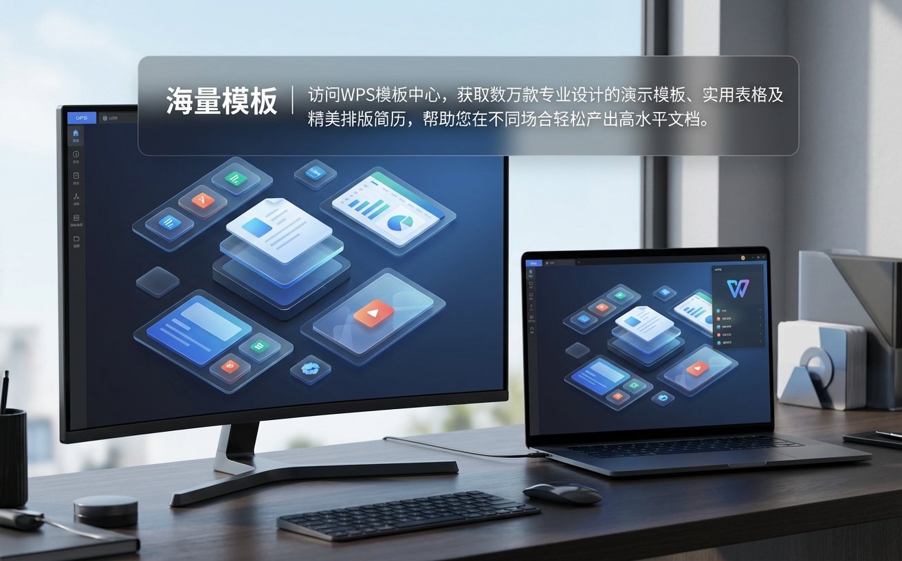 金山WPS专属办公模板库与多端同步工作流展示